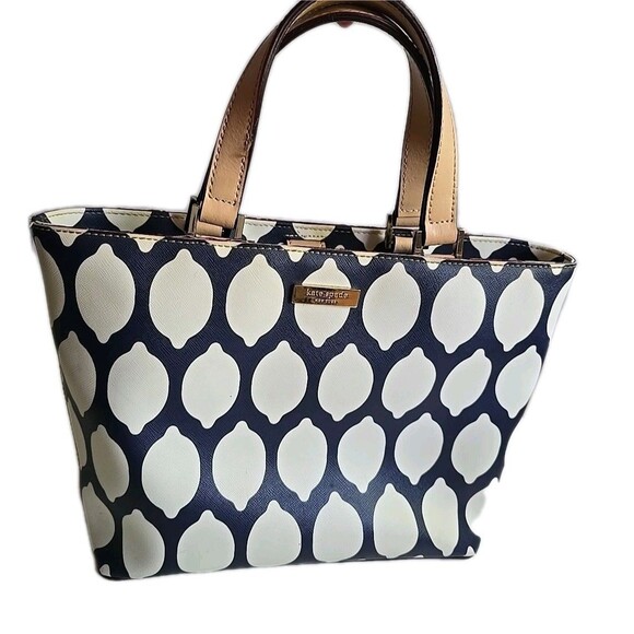 KATE SPADE New York Blue & White Grant Street Lemon Toss Tote Bag Purse Navy - Picture 1 of 12